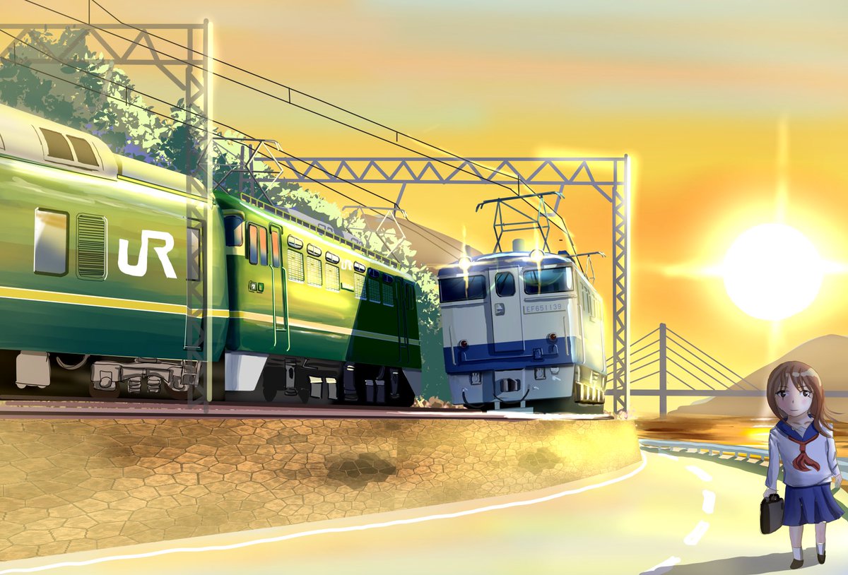 ほし イラスト 写真垢 Twitterissa 朝の山陽本線を行く機関車 奇しくもトワイライトエクスプレスとすれ違った という私の妄想 絵描きさんと繫がりたい イラスト好きさんと繋がりたい 創作クラスタと繋がりたい