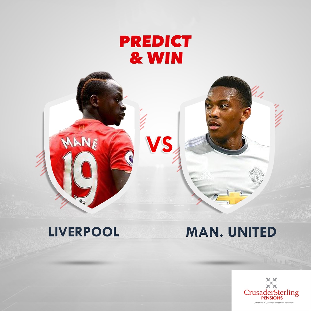CSPensions's tweet photo. League leaders Liverpool lock horns with arch-rivals Manchester United.The only team they have lost points to so far this season 
Predict the final score and stand a chance to win airtime 
instructions 
1. Follow @cspensions
2. Retweet
3. Predict with the hashtag #BeTheRealMVP https://t.co/DVnXMBQjcE