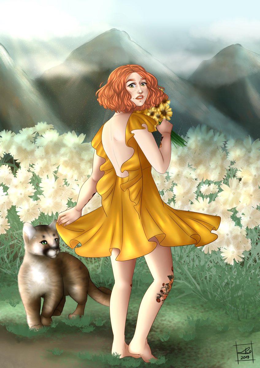 LadyRantotta's tweet photo. Another older drawing, I love this dress so much on her.😊

#drawing #drawings #digitalaart #art #artist #digitalartist #twitterart #digitalpainting #illustrationart #Illustrator #artwork #artworks #digitalartwork #babyanimal #sunflower #babycougar #complexbackground https://t.co/gKrtxwVSwy
