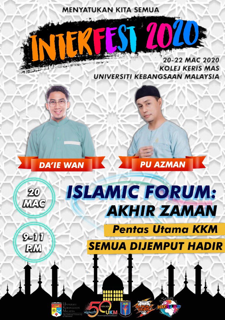 interfestkkm's tweet photo. Mari kita bersama sama menghadiri forum bagi mendengar dan membincangkan setiap kupasan dan perbincangan yang akan dibicarakan oleh dua orang panelis jemputan terkemuka iaitu:
🌬 PU Azman
🌬 Dai’e Wan
#MenyatukanKitaSemua #Interfest #DaieWan #PUAzman https://t.co/cKrbsGQoSS
