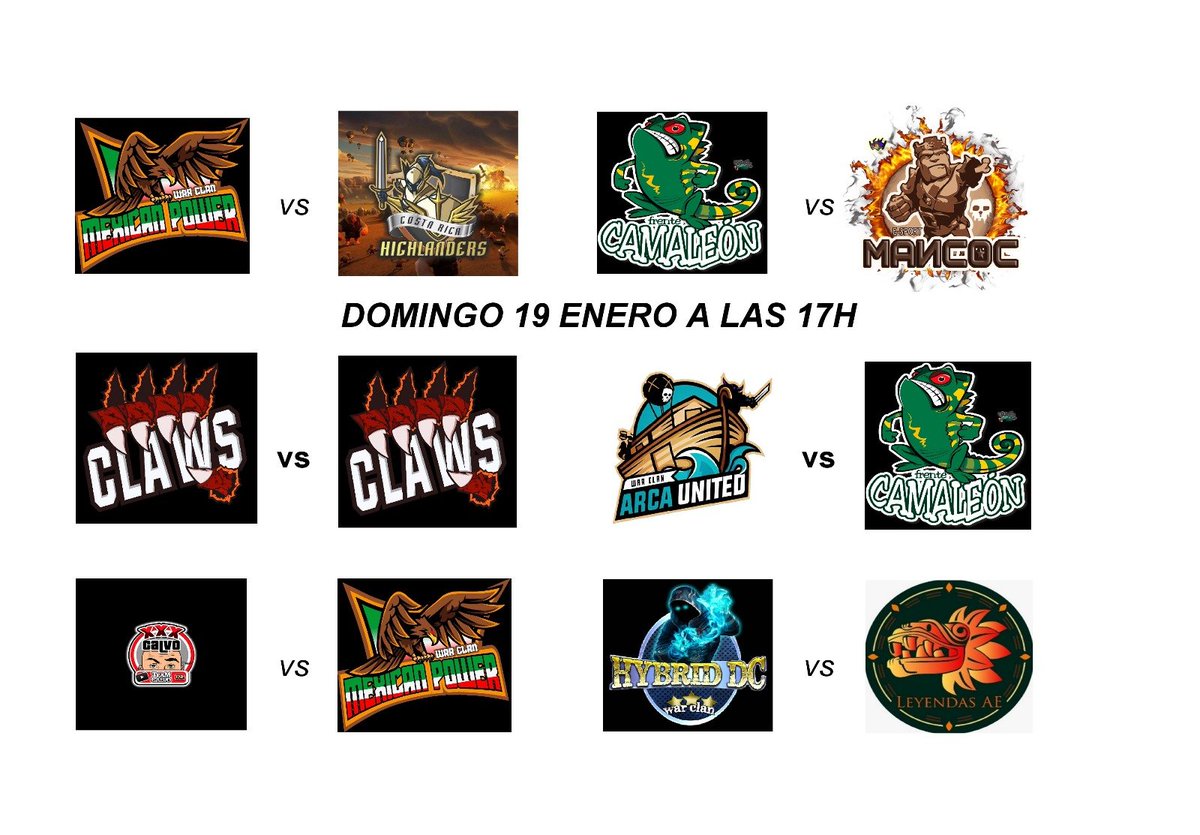 HOY A LAS 17:15 DIRECTO PRE-ESL CON ESTOS EQUIPAZOS , LA VERDAD QUE ESTOY CON FIEBRE PERO VAMOS A INTENTAR AGUANTAR PQ SE VIENEN ATAQUE BRUTALES 😍😍😍 <a href="/Claws_eXports/">Claws e-Xports</a> @ArcaUnited @mexicanpower_mp <a href="/MancocS/">archi's clans</a> @Hybrid_DC <a href="/CamaleonFrente/">Frente Camaleón</a>