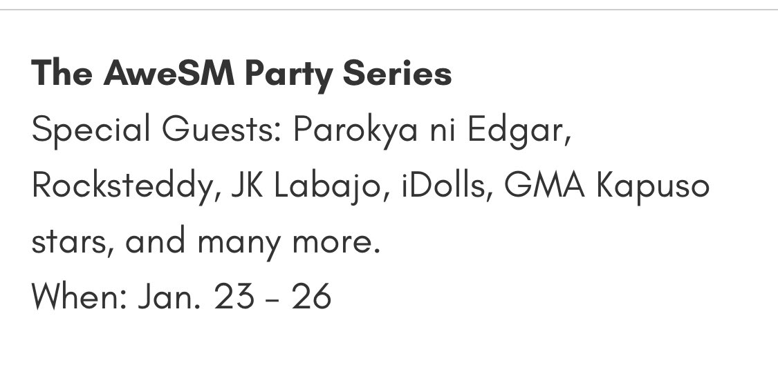 justsilec's tweet photo. Concerts you might wanna heed to. 

@parokyaniedgar 
@rocksteddyph 
@JKLabajoOfc 
@IVOFSPADES 
@decemberave
@BenAndBenMusic
@holidaymonsters 

#dinagyang2020 #iloiloartsfest #zipcode5000 https://t.co/5xEePSVxwS