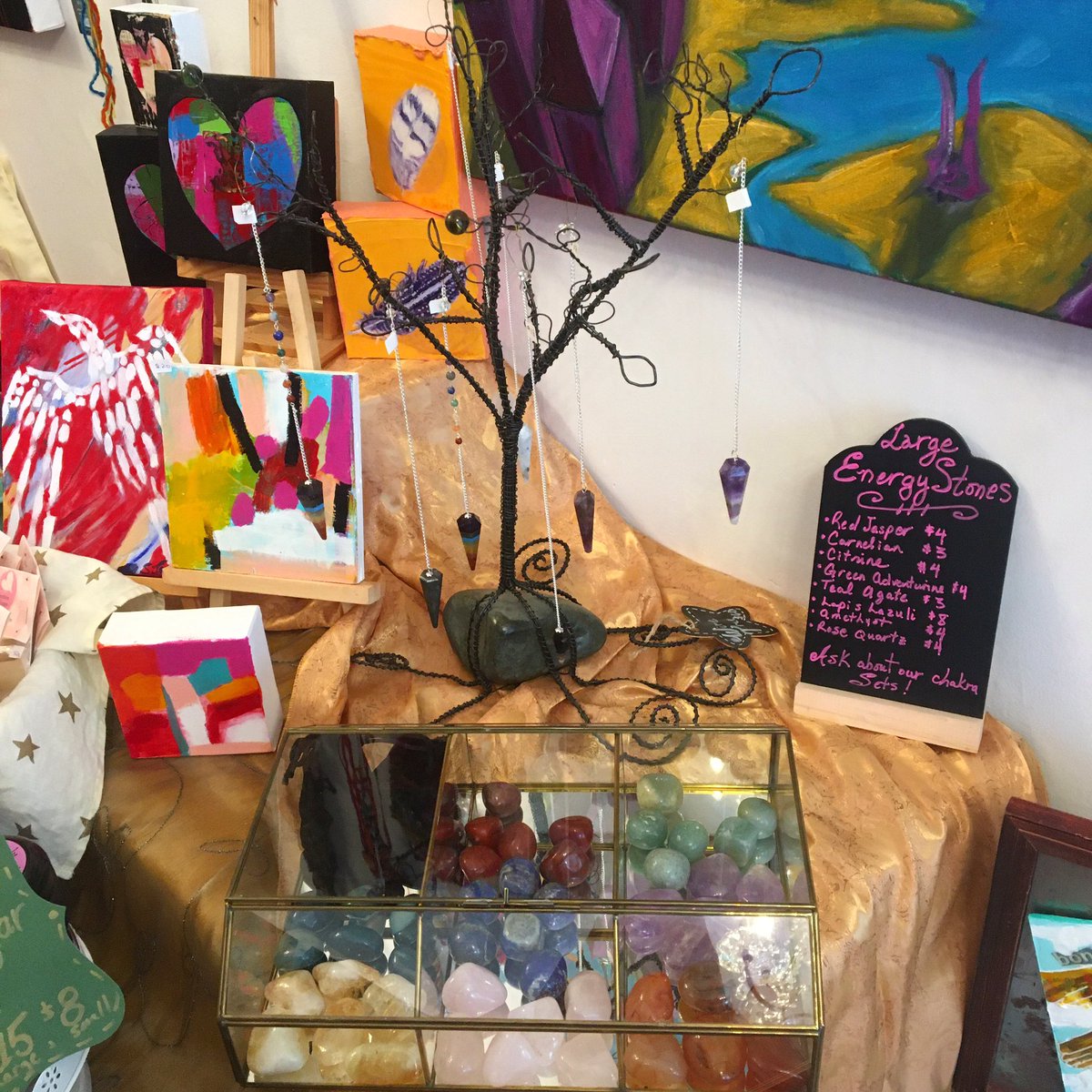 NEW section at the shop! SO many treasures - energy stones, pendulums and chakra stone kits! 9 Peter St. S., downtown Orillia. #Orilliagiftshop #gallery #spiritualaids #Orillia #chakra