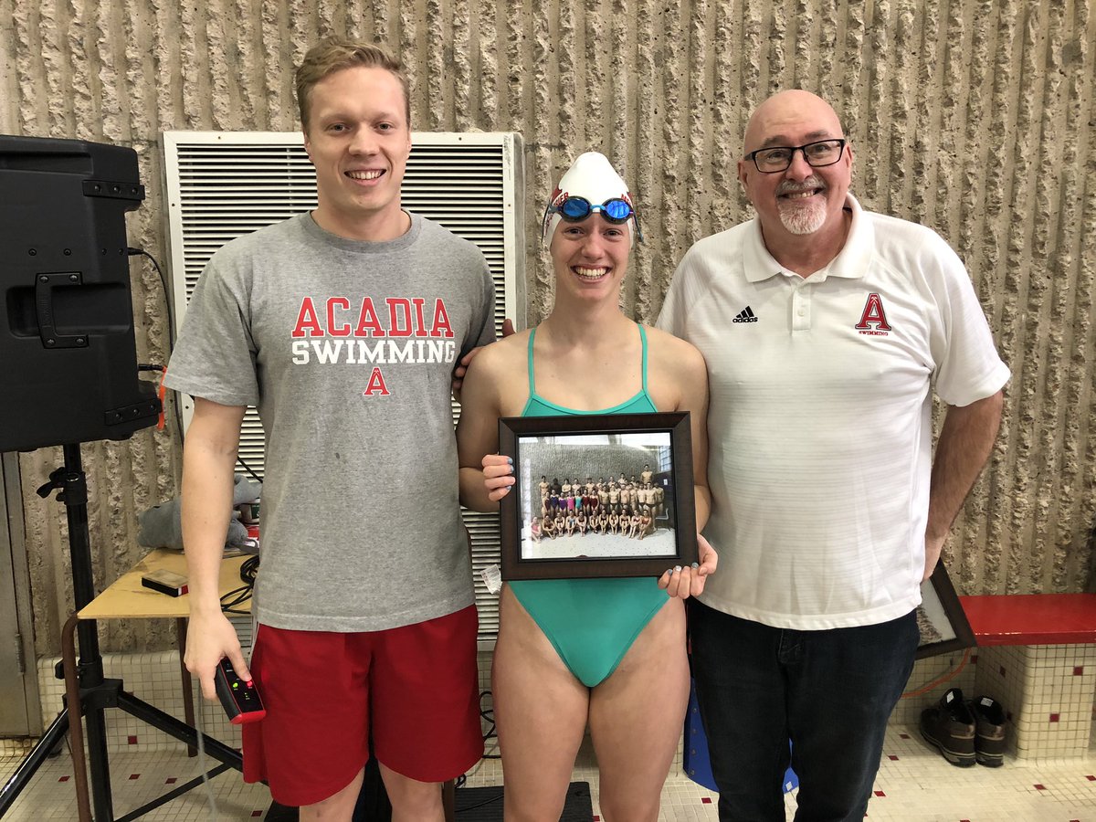 AcadiaAthletics's tweet photo. Today @AcadiaSwimming honoured three graduating swimmers.
.
❤️ Arielle Mersiadis-Carrier.
❤️ Brett Liem.
❤️ Jesse Avery.
.
Congratulations and best of luck in your future endeavours.
.
#AlwaysAnAxewoman #AlwaysAnAxeman #GoAcadiaGo https://t.co/0SxJ2Qa9jG
