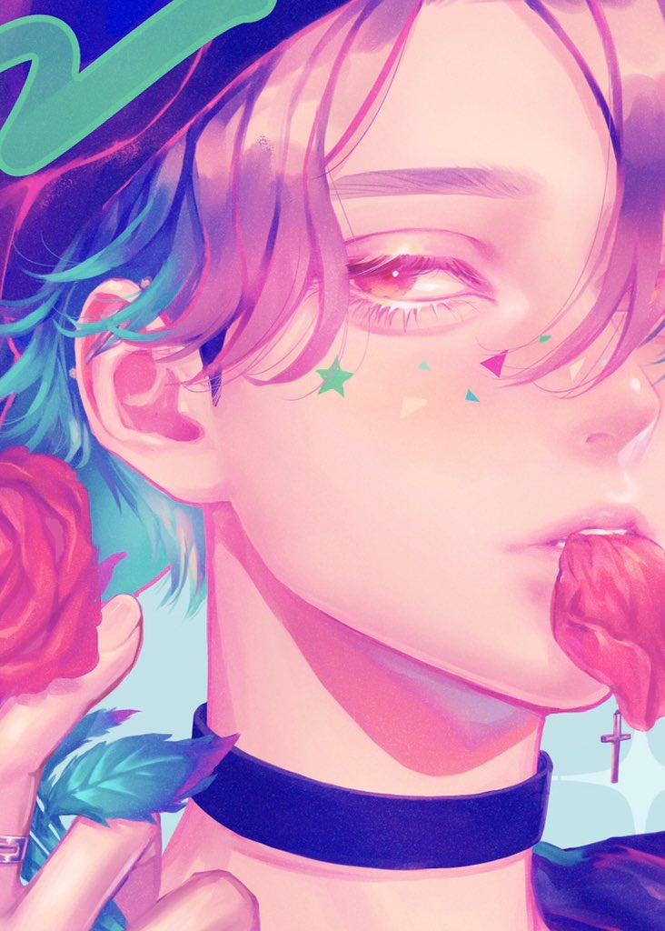 solo flower rose jewelry choker 1boy male focus  illustration images