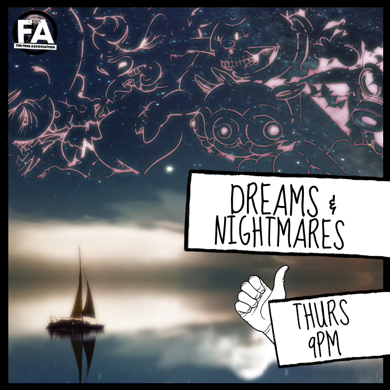 This Thursday, the cast of DREAMS &amp; NIGHTMARES will be improvising scenes inspired by the stories of your subconscious! Ft <a href="/richyarns/">Chris Ryan</a> <a href="/jessinapes/">Jessica Napier</a> @_kathrynhiggins <a href="/LRiseborough/">Laura Riseborough</a> <a href="/LukeWHealy/">Luke Healy</a> <a href="/NaomiPetersen/">Naomi Petersen</a> <a href="/NickEverritt/">Nick Everritt</a> &amp; @ShamusMaxwell! Book now: thefreeassociation.co.uk/fashowslist/dr…