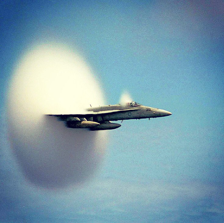 History_Express's tweet image. July 7, 1999: This FA-18 Hornet is breaking the sound barrier.