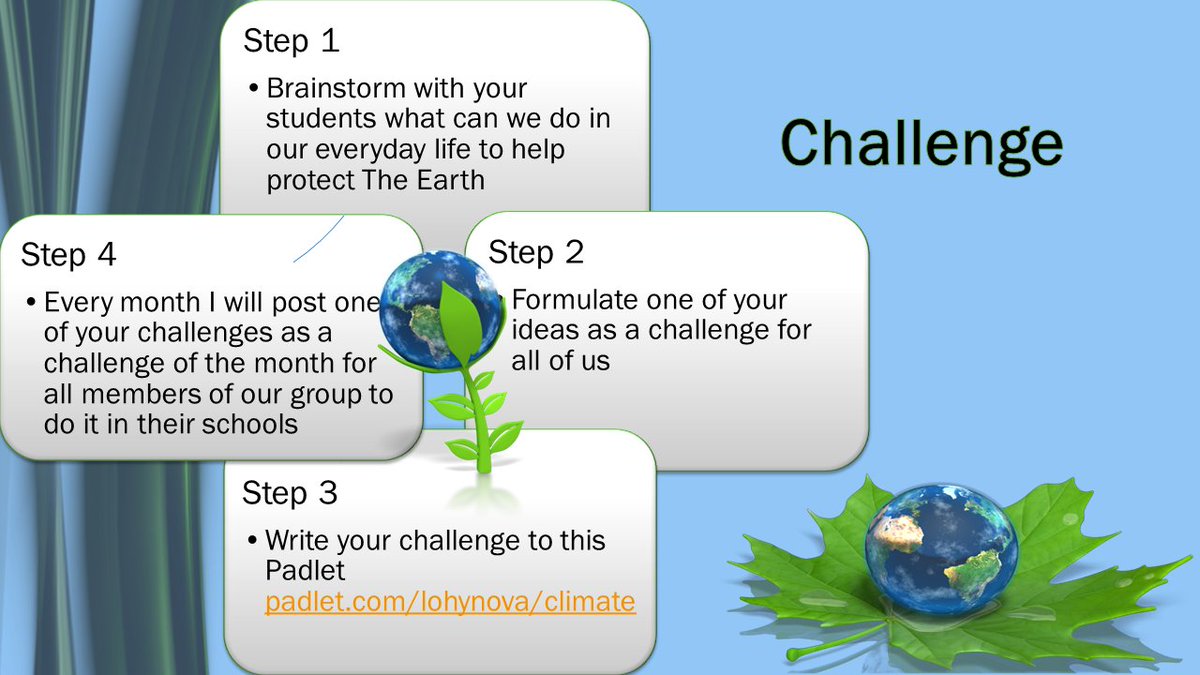 lohynova's tweet photo. This year is very important for us! Let´s set challenges together with our students to fight Climate Change!
Join our first activity for you #entetw #pblcourse #MIEExpert https://t.co/rNyRKUlbzf