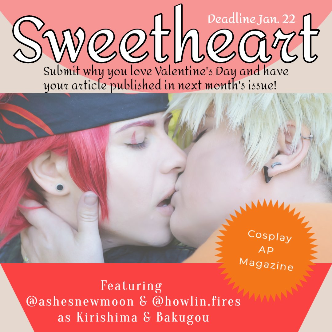 CosplayAp's tweet photo. Submit to your Sweetheart issue! Deadline is Jan. 22! 
Featuring @AshesNewMoon and howlin.fires (IG) #kiribaku #cosplayapmagazine https://t.co/n9GfnlLgXF