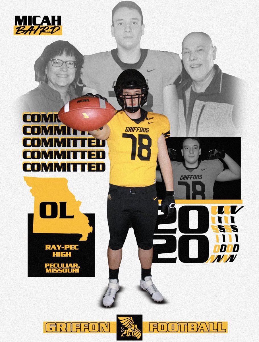 MicahBaird11's tweet photo. Committed🦅🟡⚫️🟡⚫️ #Gogriffs #COMMITTED @CoachStLouis @CoachWillie https://t.co/l4laZDMNwD