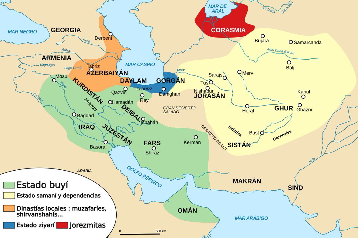 The Persianate world in the 10th century: politically split between Samanids (Sunnis), Khwarezmians (Sunnis), Buyids (Shias) and native dynasties in northern Iran.