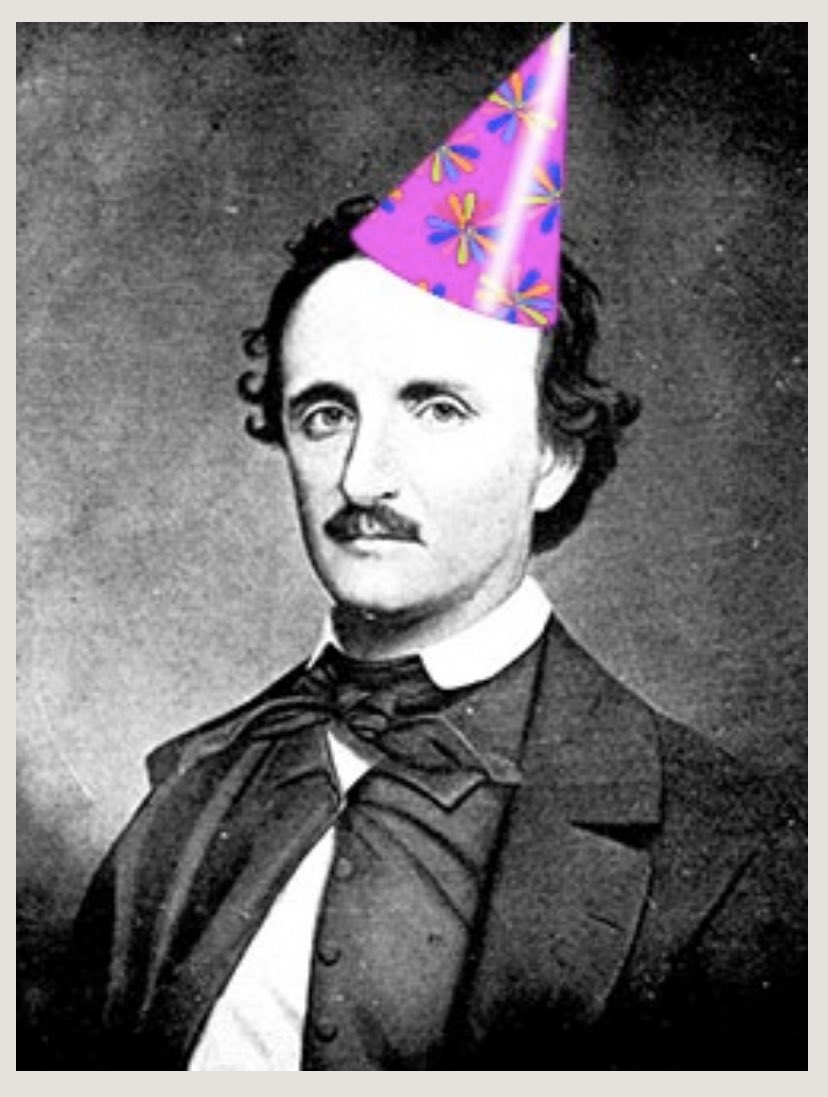 RVHSWriting's tweet image. Happy Birthday to famed poet and horror author, Edgar Allen Poe! 
Fun Fact: Eddie dabbled on cryptology, and used his knowledge in his short story, “The Golden Beetle”!