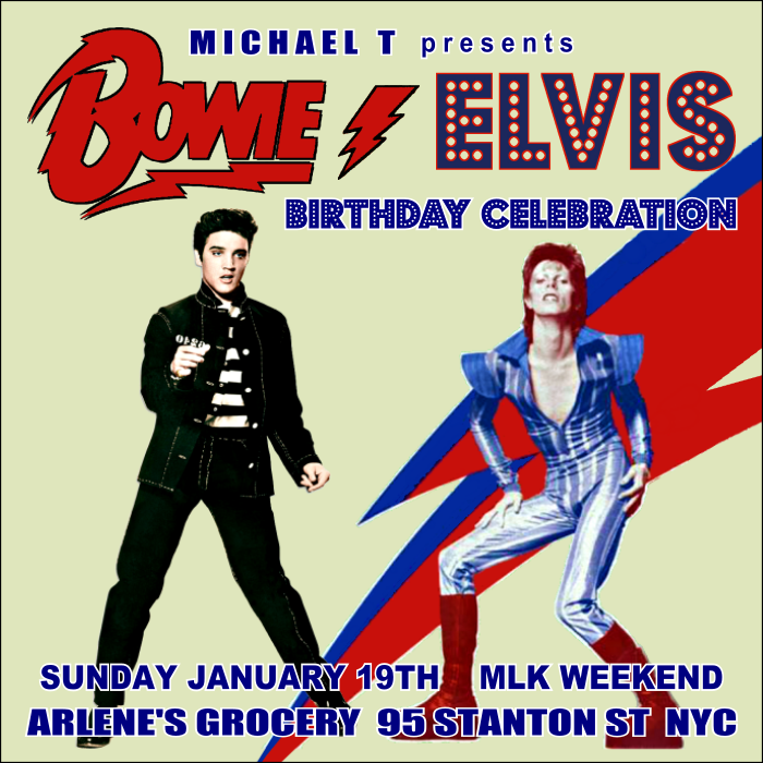 David Bowie + Elvis Presley Birthday Celebration @ Arlene's Grocery - Sunday January 19th 8pm facebook.com/michaeltandthe… #davidbowie #elvispresley #lowereastside