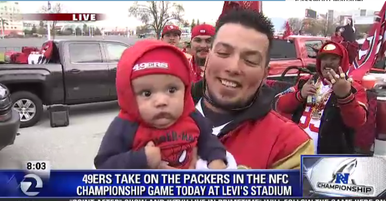 ClaudineKTVU's tweet photo. OMG @szendehnam found maybe the youngest diehard fan out there at #levisstadium this morning ! Four month old Jackson making an appearance on #morningson2 #lookatthosecheeks #sostinkincute! #Niners https://t.co/6J2oQZO5x4