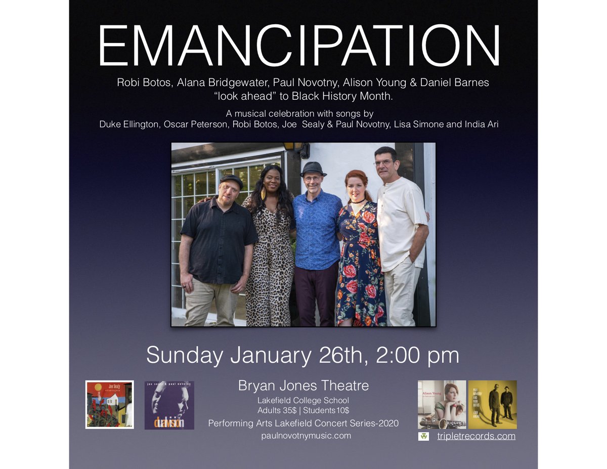 Today I "Look Ahead" 1 week and anticipate the performance of "Emancipation" with <a href="/robibotos/">ROBI BOTOS</a> @alanabeemusic  <a href="/AlisonYoungSax/">Alison Young</a>  and Daniel Barnes on Sunday January 26th, 2:00 pm at Lakefield College School.