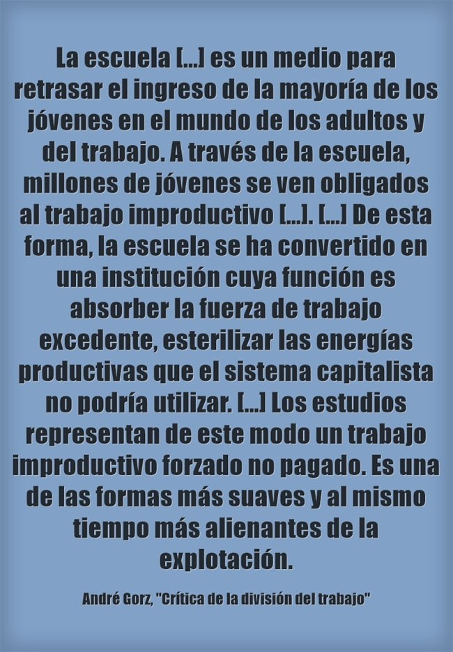 T_Rejected's tweet photo. Sobre la función de la escuela burguesa (concretamente, la universidad) en la perpetuación de la división social del trabajo: especialización de los jóvenes en los sectores improductivos de la sociedad, retraso de su entrada en el mundo del trabajo y la vida adulta en general. https://t.co/Tkmzr0ks99