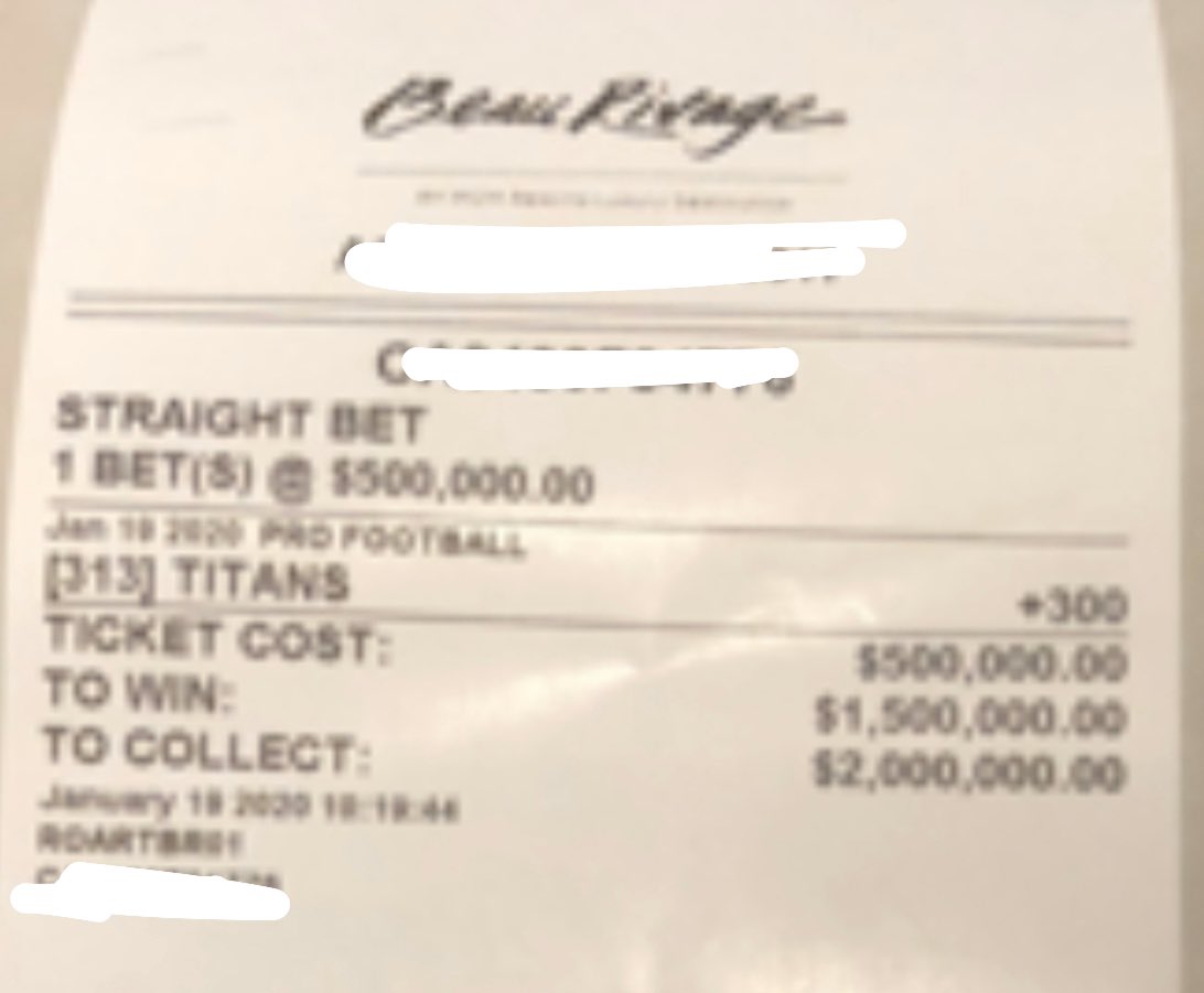 darrenrovell's tweet photo. The man they call @MattressMack is back. He just flew to Mississippi and put $1 million (on two separate bets) on the Titans to beat the Chiefs straight up https://t.co/arJhZdqzIh https://t.co/M7U2jVW5PZ
