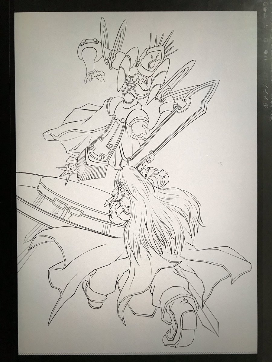 今回はキャラメインだからチャンと描こうと
ようやく線画ができたー!と思って撮ったら
肝心なものが足りないことに気がついた。
まだまだ頑張ります。 