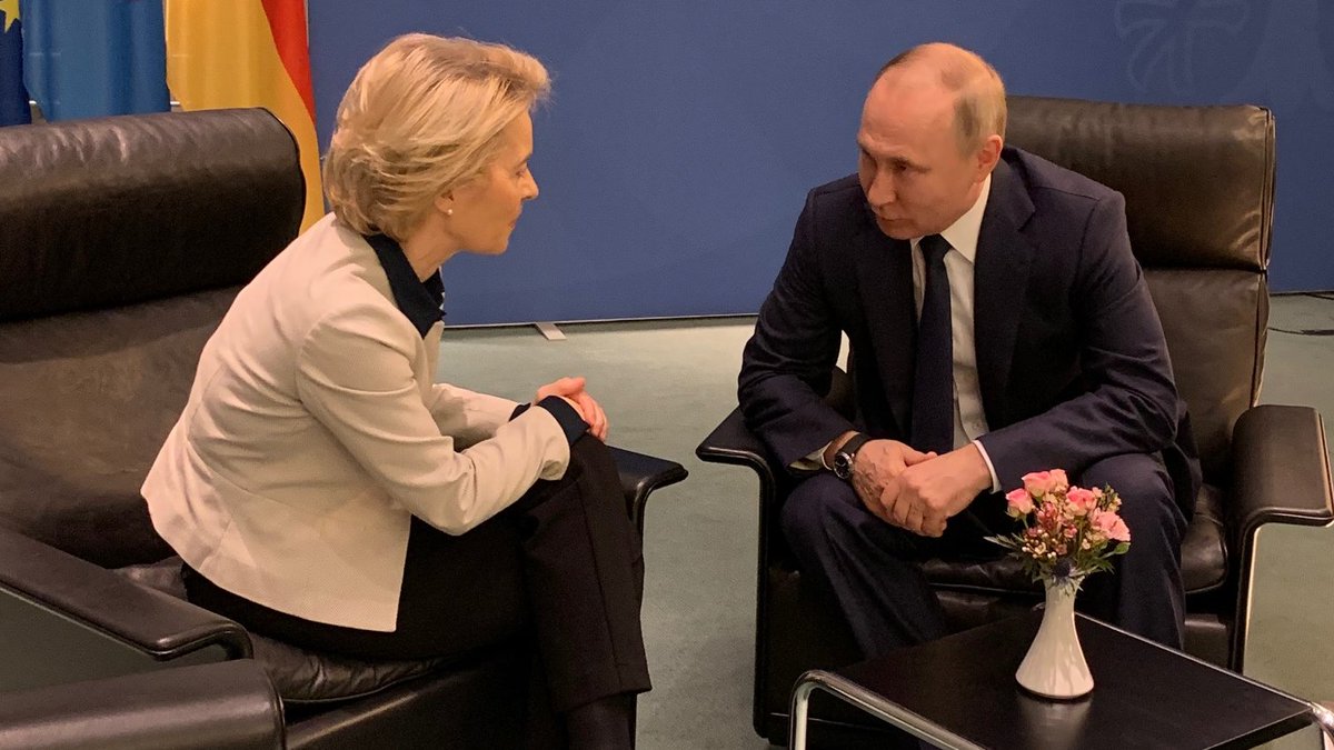 Ursula von der Leyen on Twitter: "Good to meet with Russian President Vladimir Putin in the margins of the #BerlinConference. We spoke about the Ukraine-EU-Russia trilateral gas agreement via Ukraine. https://t.co/utHj0agJKt" /