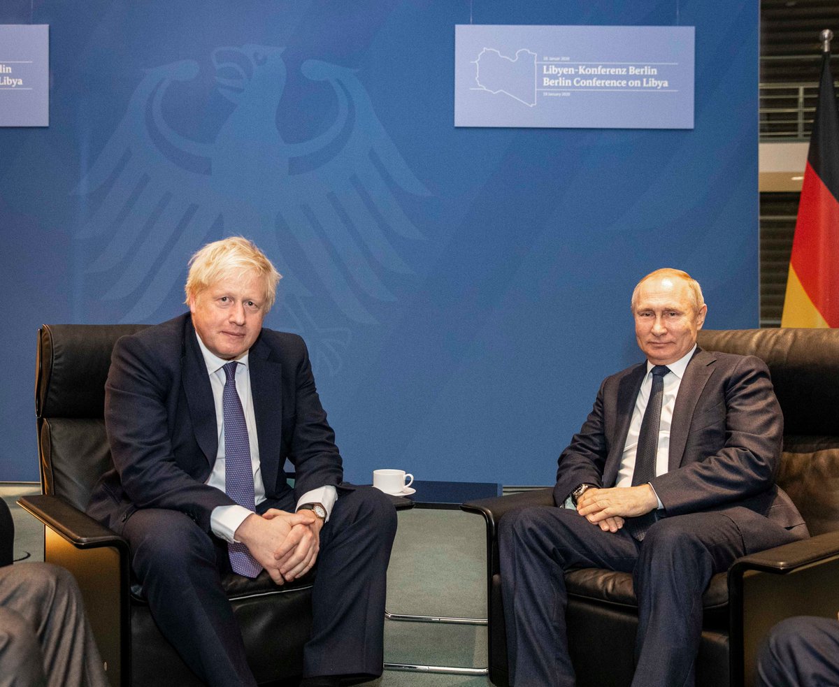 10DowningStreet's tweet photo. PM @BorisJohnson met President Putin in the margins of the Berlin Conference on Libya. https://t.co/8jA3gPvfoU https://t.co/36WgO0FBCS