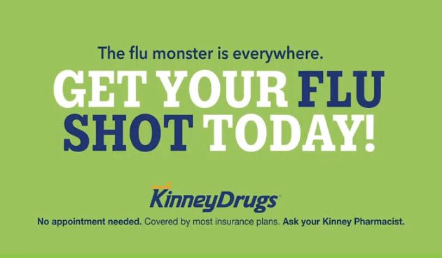 KinneyDrugs's tweet photo. Flu is on the rise. It’s extremely important to receive your flu shot. Have questions? Ask your Kinney expert pharmacist. Find a location near you https://t.co/9cHE3wvB1R. https://t.co/cjZz3ih7qL