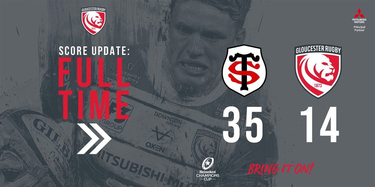 gloucesterrugby's tweet photo. FULL TIME
Time is up in Toulouse.
🔴 35 - 14 🍒| #TOUvGLO https://t.co/QXsA4wvlVq