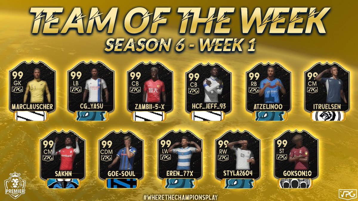 👥| <a href="/VPGPremier/">VPG Esports Premier</a> TOTW: Week One

🏆| Season 6: <a href="/PlayStation/">PlayStation</a> 

🙌🏽| Congratulations to all players that made it into this weeks TOTW! 

📺| VPG TV will be back live on Monday with <a href="/commentarychris/">Chris Berry Commentary</a> 

🥇| View all leagues TOTWs here: facebook.com/29083445799893…

#VPG #FIFA20 #ProClubs
