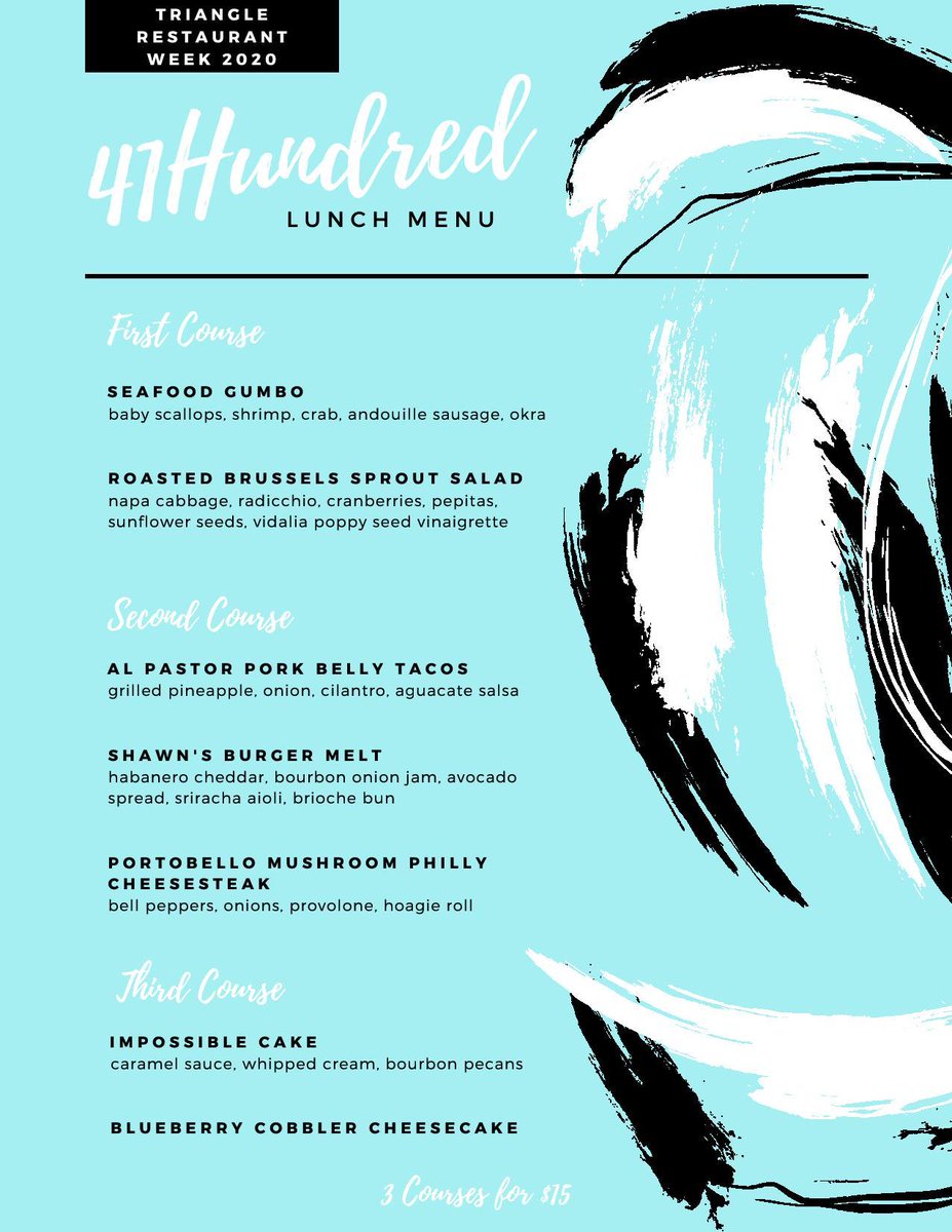 RenRaleigh's tweet photo. Monday kicks off the beginning of @TriRestWeek, and we are already drooling over the menu at @41HundredLounge! Chef Kevin has created an amazing three course prix fixe menu that will be featured all week long. 

#RenHotels #raleigh #visitnorthhills #trianglerestaurantweek #TRW https://t.co/SehMV1pp7d