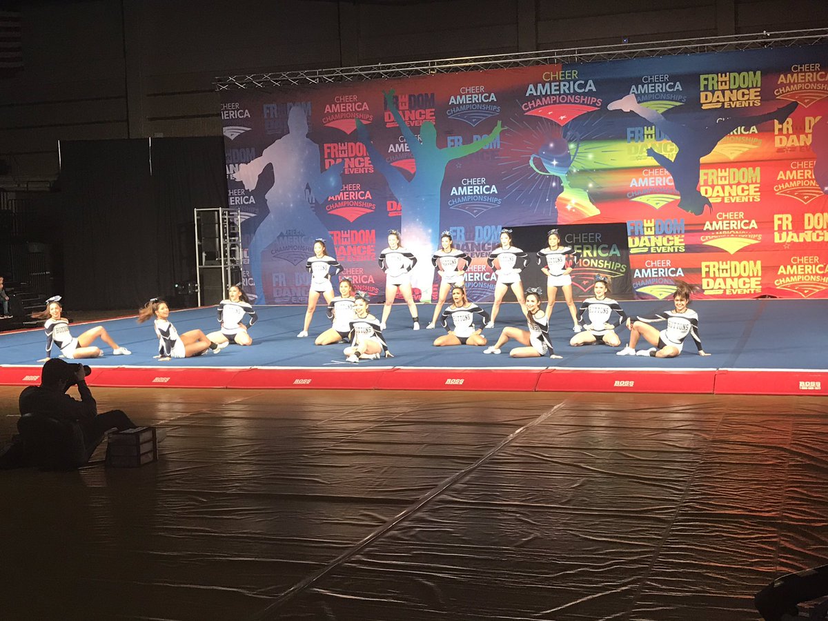 Getting ready for Nationals by competeing in today’s Cheer America Championships at St. Mary’s University. Great job Ladies!