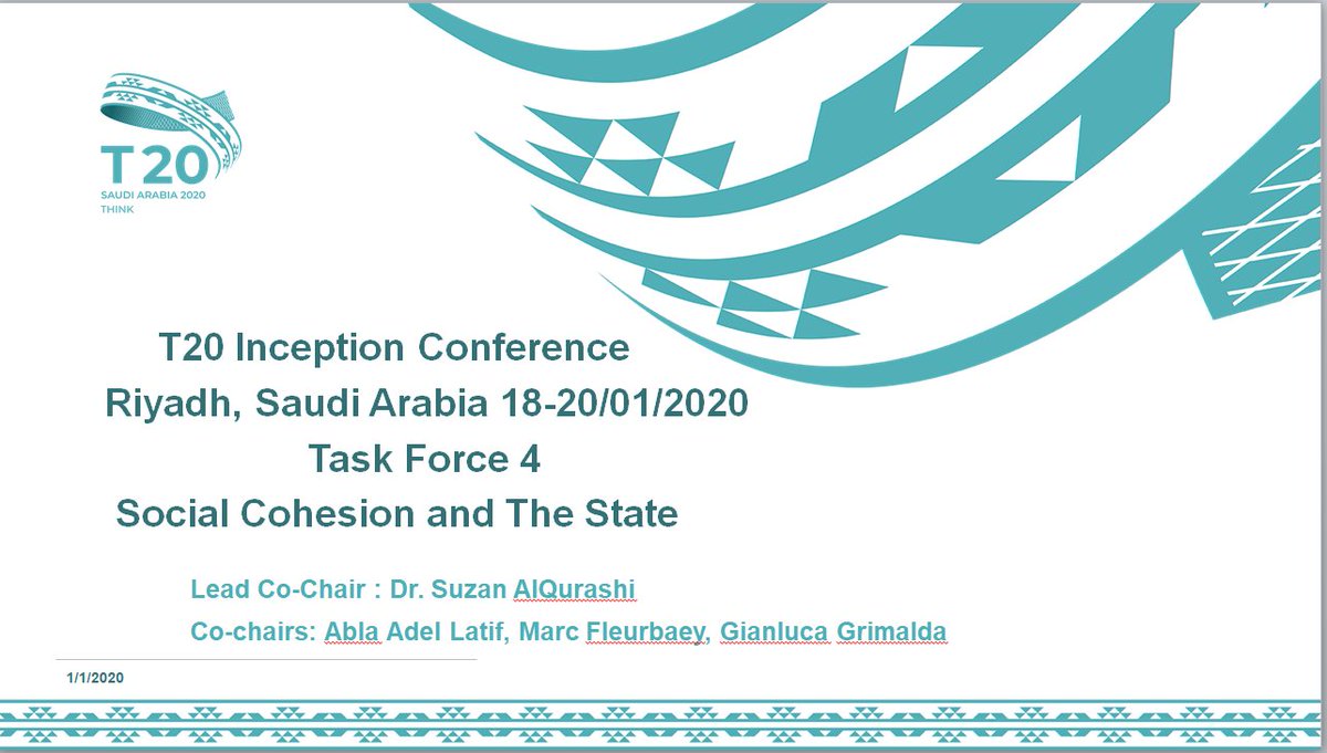 Topics discussed in #SocialCohesion Taskforce4 #T20Inception-Day1: 1)#Solidarity+#Empowerment as indicators of #SocialProgress;2)#TaxExpenditures as redistributive tools;3)#Culture-specific measures of #SocialProgress;4)#EarlyChildhood #Education programs.#T20Saudi @kielinstitute