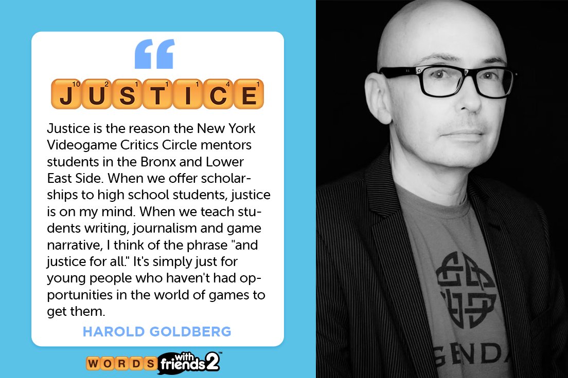 zynga's tweet photo. JUSTICE is the founding principle behind the New York Videogame Critics Circle mentoring and scholarship program. Founder and President @haroldgoldberg explains the importance of his #WordWithVision. 

Learn more here: https://t.co/i3DLf0VExW https://t.co/8aCZvddDG2