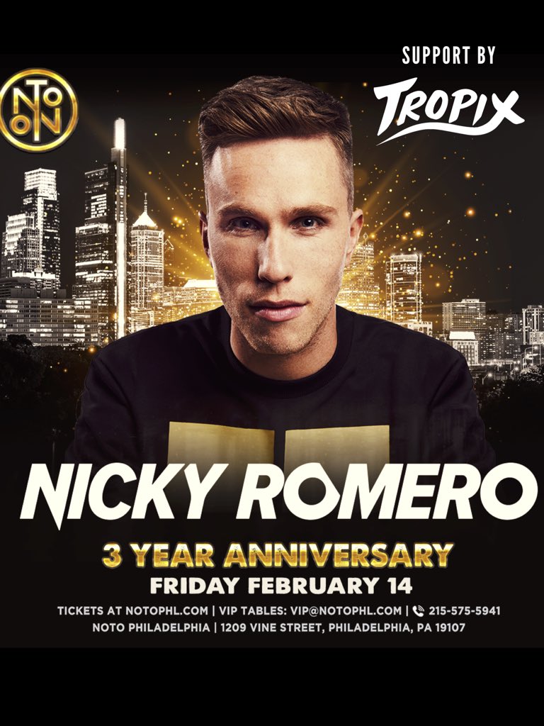 JUST ANNOUNCED: Super excited to announce I’ll be opening for <a href="/nickyromero/">Nicky Romero</a> at NOTO Philly on Valentine’s Day 2/14!  Grab your tickets now: eventbrite.com/e/nicky-romero…
