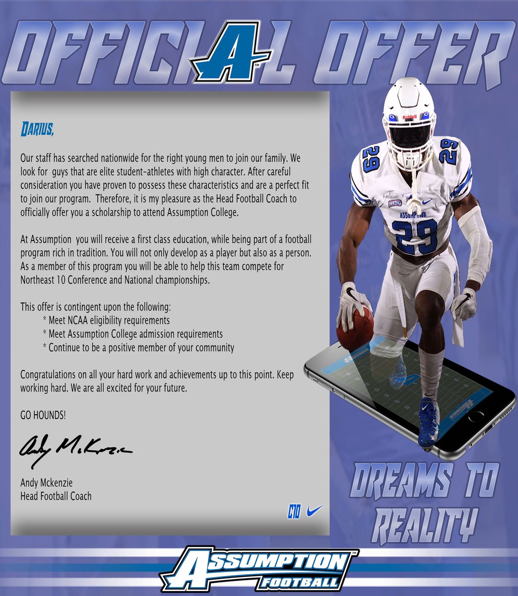 Blessed to have earned my first offer to Assumption college ! @FBCoachBarnes Thank you
