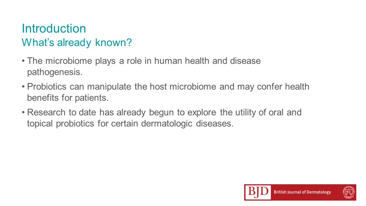 BrJDermatol's tweet photo. This review looks at the role of the #microbiome in dermatology, specifically the use of #probiotics. Check out the #JournalClubSlides to find out more about the usefulness of #probiotics for skin diseases: https://t.co/NObDYbXexF https://t.co/70Qx9L0bAp
