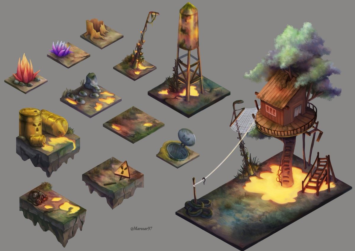 marosar_art's tweet photo. Y este proyecto ha sido bastante relajado, no pensé q pudiera volver a tener paz con algo q tuviera q ver con paisaje (?) 
#tiles para el proyecto de Apocalipsis radiactiva #game #isometric #escenary #environment #conceptart https://t.co/CZ9LqRfmll