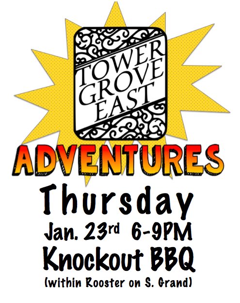 Tower Grove East (@tgeast) on Twitter photo Happening this Thursday <a href="/KnockoutSTL/">Knockout BBQ</a> (within Rooster on S. Grand)!
The holidays are over and your family is finally gone. But we, your neighborhood family, is here for you. Come recover from the holidaze at with us! There will be food, drinks, heaters on the patio & cornhole! Happening this Thursday <a href="/KnockoutSTL/">Knockout BBQ</a> (within Rooster on S. Grand)!
The holidays are over and your family is finally gone. But we, your neighborhood family, is here for you. Come recover from the holidaze at with us! There will be food, drinks, heaters on the patio & cornhole!