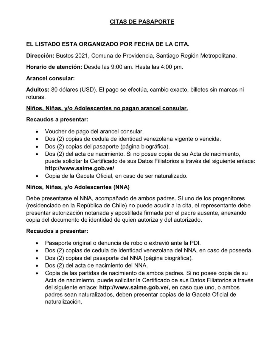 EmbaVEChile's tweet photo. Citas de pasaporte para la semana del 20 al 24 de enero de 2020 https://t.co/JT7RTmjy1D
