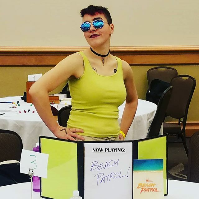 ageofnight's tweet photo. Going full 90s for this afternoon's session of Beach Patrol! Yes, I'm wearing shorts and yes I am cold.
#snowcon #gaming #convention #snowconmaine #beachpatrol https://t.co/q7IYbULD0E https://t.co/o2dad2nCQe