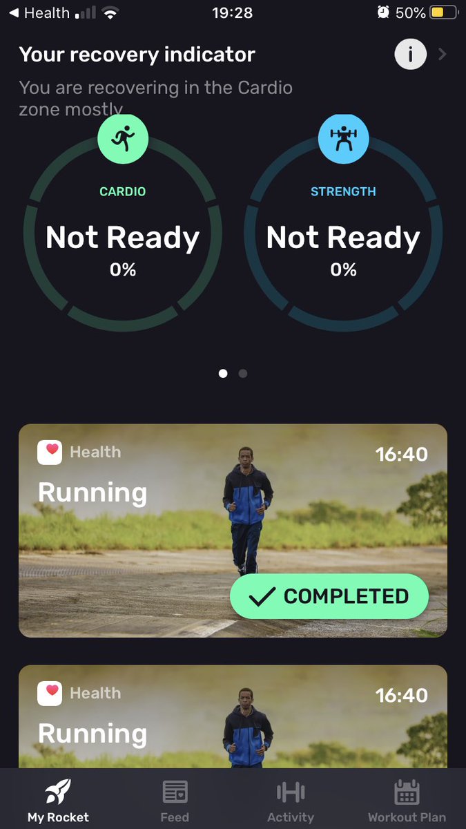 CJAggett's tweet photo. Well according to this app I’m using with my Apple Watch it says I am 0% ready for cardio or strength exercise and I need recovery. It’s impressive because after my run earlier I’m desperate for sleep and it’s only 7:30pm! #apple #iwatch #iphone #app #run #strava #rocketbody https://t.co/LJyeCcSE2C