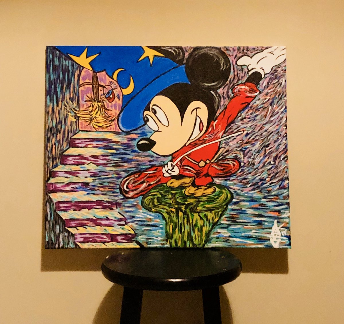 “Fantasia Dream” SOLD 24X24 #disney #disneyart #MickeyMouse #fantasia #originalart #unique #artfinder #artnet #saatchiart #artlover #expressionism #abstract #follo4folloback