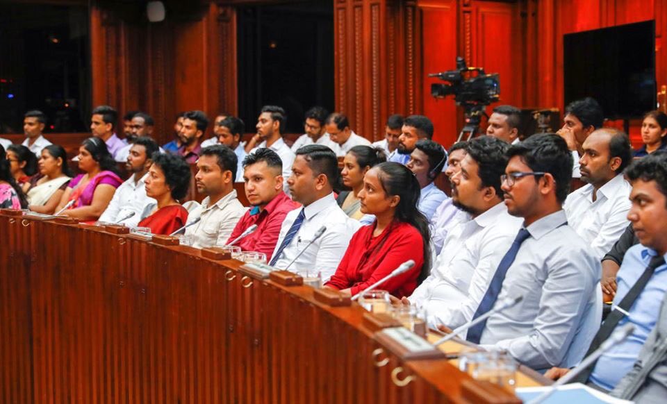GotabayaR's tweet photo. At a mtng held with reps of graduates awaiting employment, we discussed the need to positively contribute to the development of the nation.  Human capital being the most valuable asset, we will help develop skills to ensure high productivity and accountability to the people. https://t.co/Vr1wz1ALDp