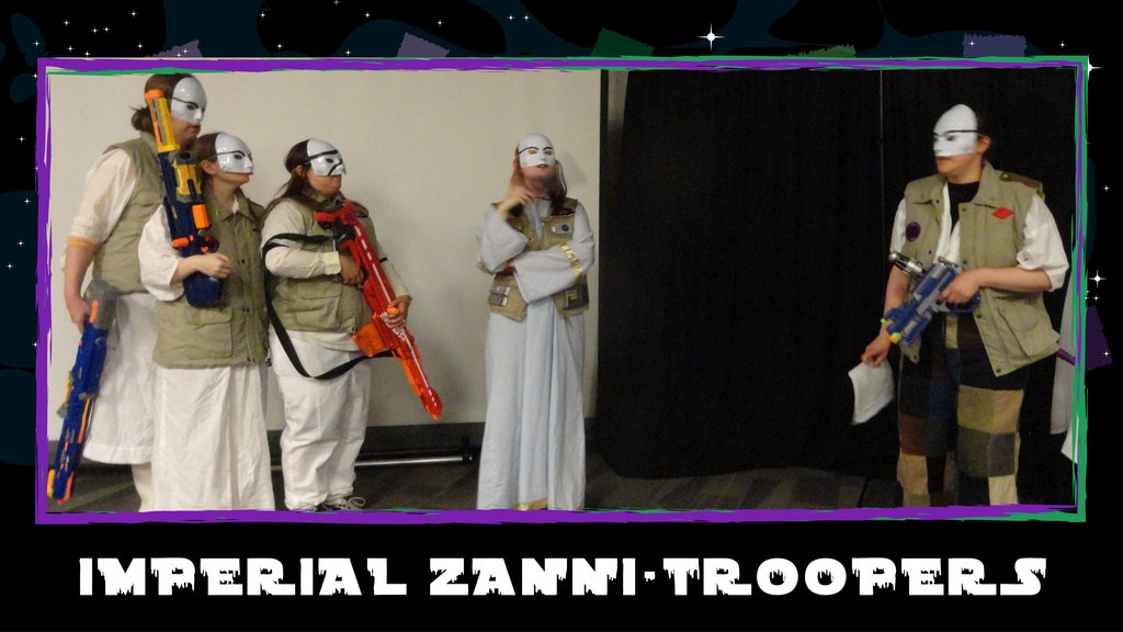 PlayerPatchwork's tweet photo. We're exploring the world of our sci-fi parody plays this weekend - the Patchwork Multiverse of Time &amp; Space!

The Galactic Generic Overlordly Persons Empire might be more troublesome if their military wasn't composed of Imperial Zanni-Troopers, worst marksmen in the Multiverse! https://t.co/vKf5AJRicc