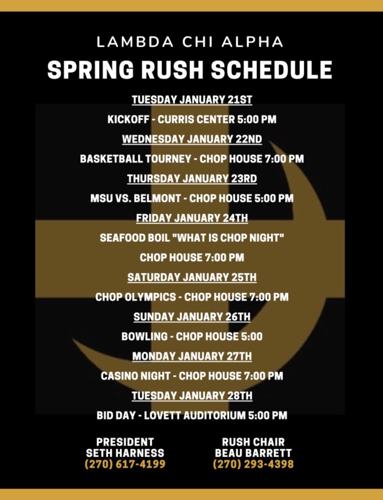 Recruitment Week is quickly approaching... Check out the events Lambda Eta has going on!! #RushChop