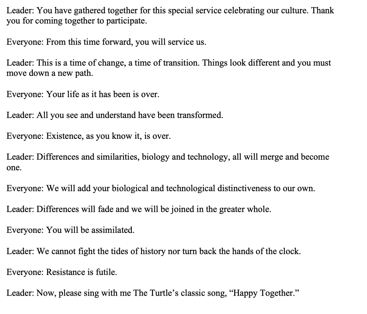 hirschda's tweet photo. Have you ever noticed that when a large group of people speaks together, they always sound the same way? With that in mind, I propose the following script whenever there is a need for the audience to speak aloud in unison or responsively: https://t.co/7uSJA4XiWJ