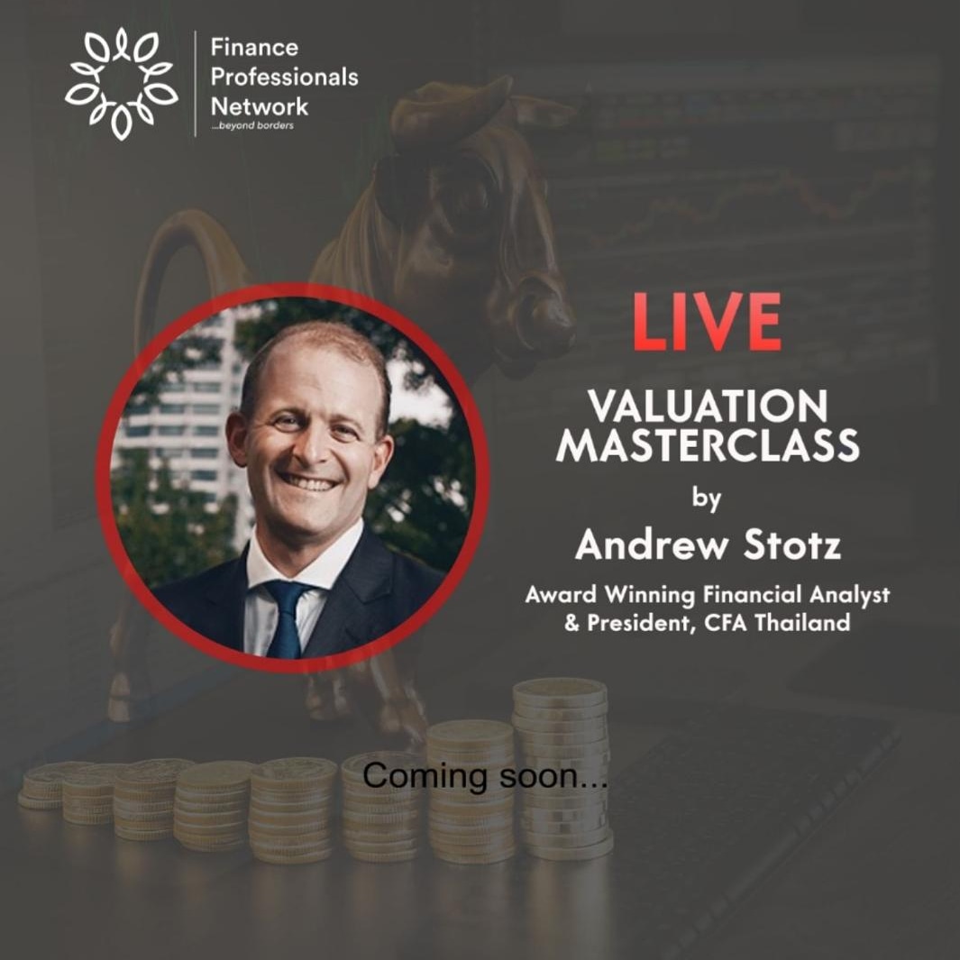 FinProNetwork's tweet photo. Are you a finance professional interested in taking your career to the next level or in starting a career in finance?

Watch out for this Valuation Master Class with Andrew Stotz, an award winning analyst and two-term CFA Society President https://t.co/FjisGKHTW6