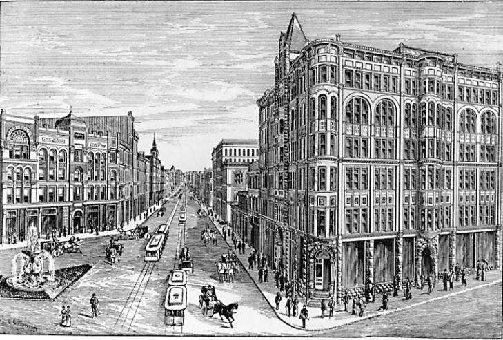 Hand-drawn picture of downtown Seattle, historical