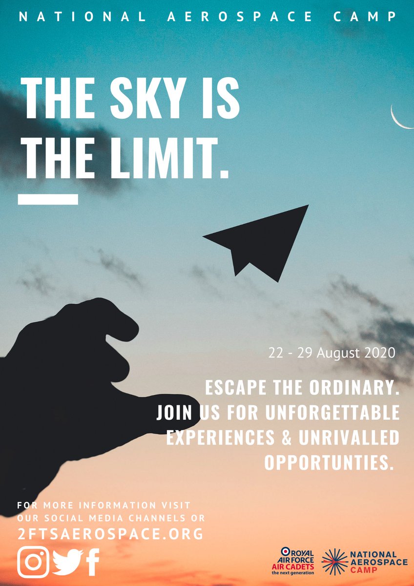 Drum roll.... the Warning Order for #NationalAerospaceCamp 2020 has been released! If you’re in South West, London &amp; South East or Scotland &amp; NI Regions, or the CCF, you can apply. Speak to your sqn staff for more info. The countdown to #NAC20 has officially begun... #AirCadets