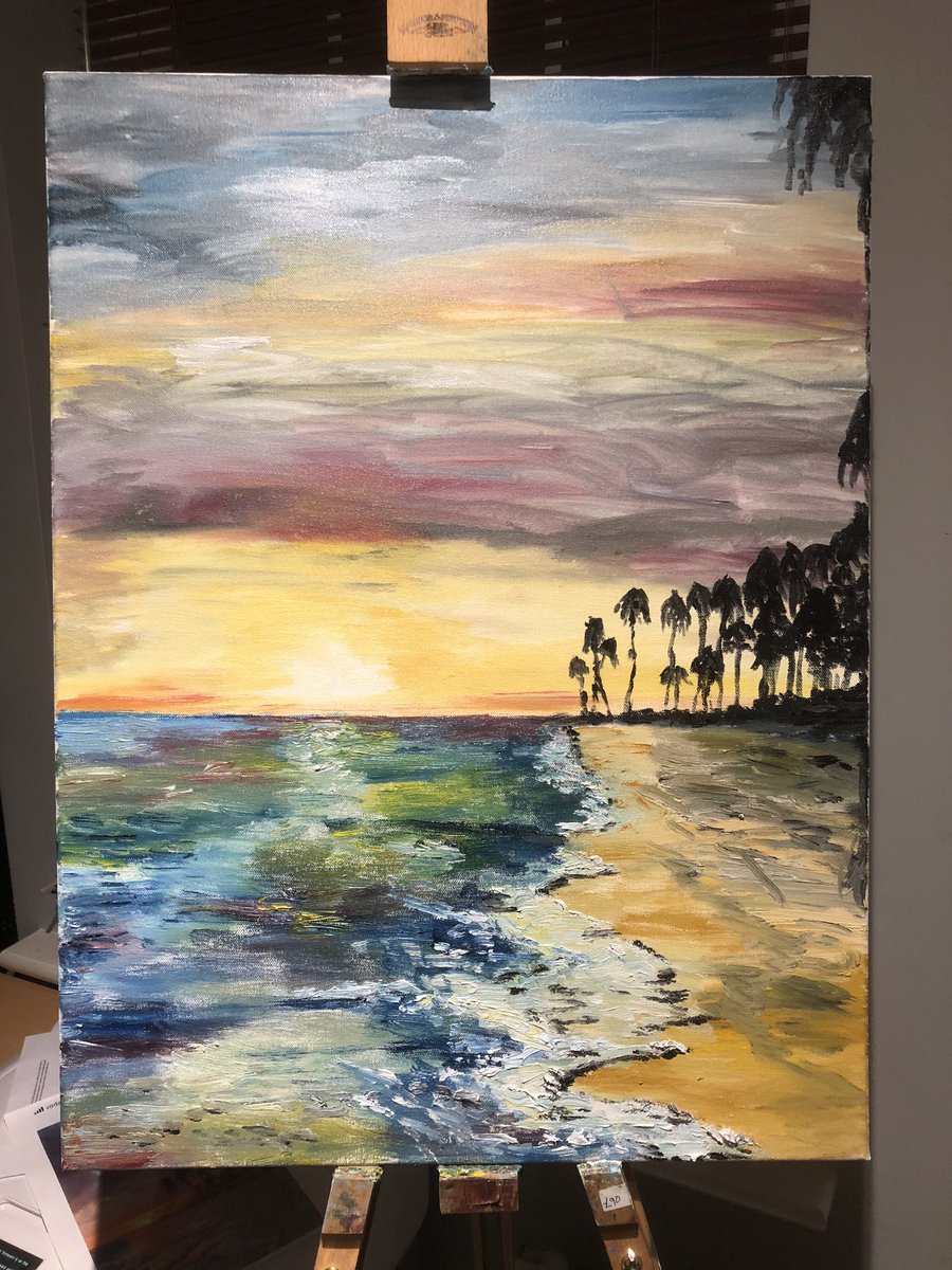 visially's tweet image. Another seascape, this time a mor tropical one!  @RNIB @NystagmusUK #art #oilpainting #coast #seascape