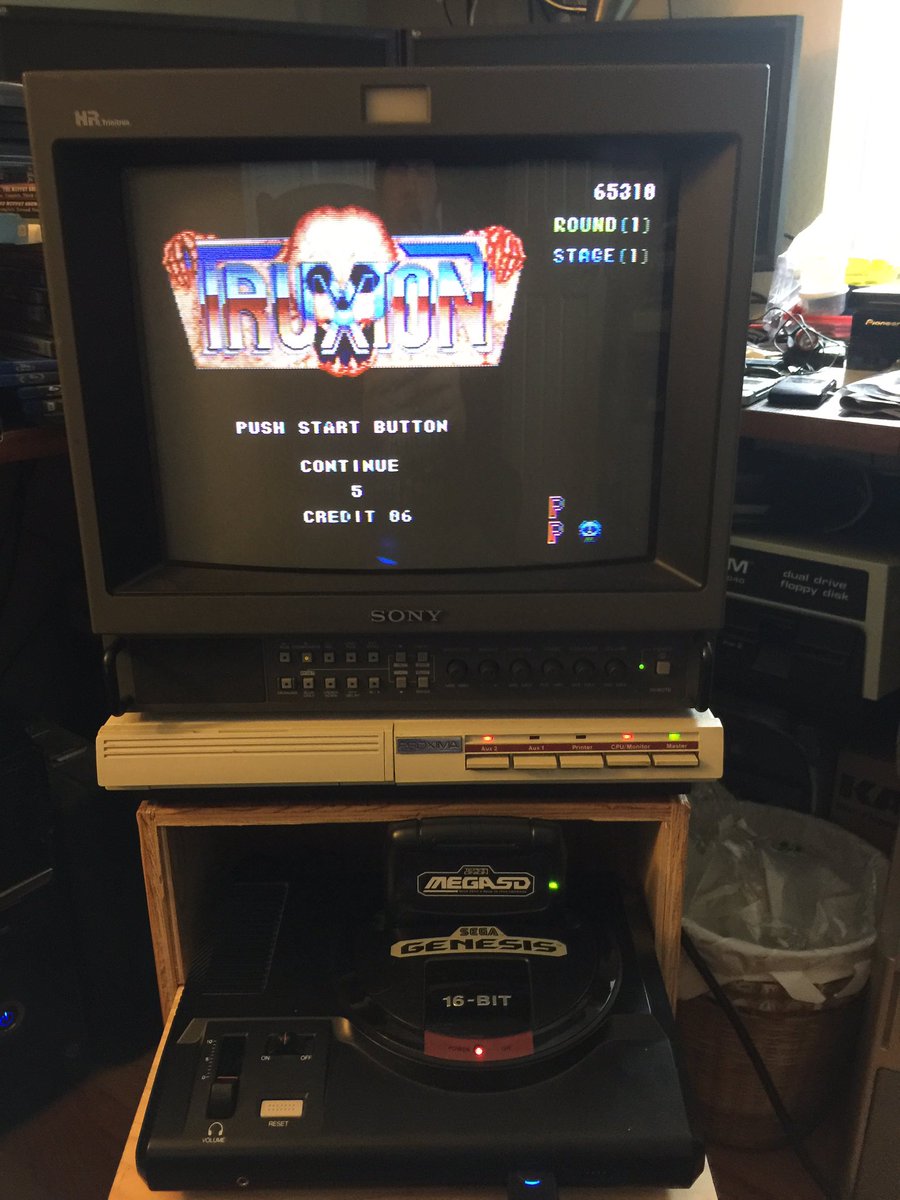 FozzTexx's tweet photo. Truxton makes me want a turbo button on my controller. I gotta figure out how to make ninepin support the Genesis. #GenesisWeekend https://t.co/hGuLKm4HZr