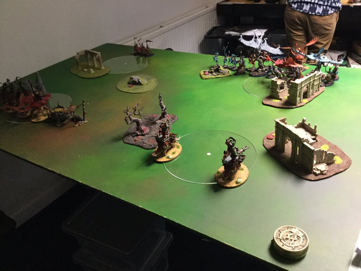 WORGORE's tweet photo. So game 1 was against cities of Sigmar. Border war. Cagy for 2 turns then once auto win was possible the gloves came off. A 8 inch charge to claim an objective got the auto win. #tempest2020 https://t.co/538IRU3f4C